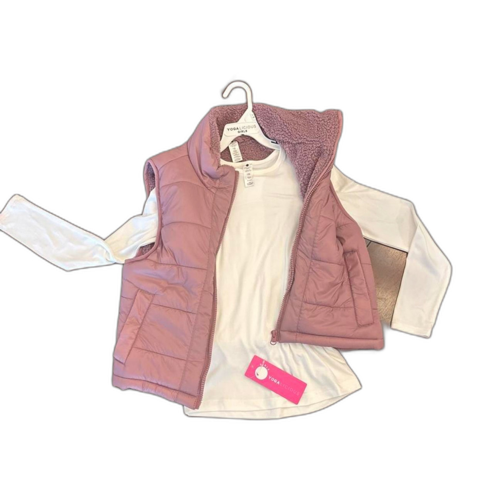 Yogalicious Girls 2 Piece Set Quilted Puffer Vest and Long Sleeve Shirt Size 12